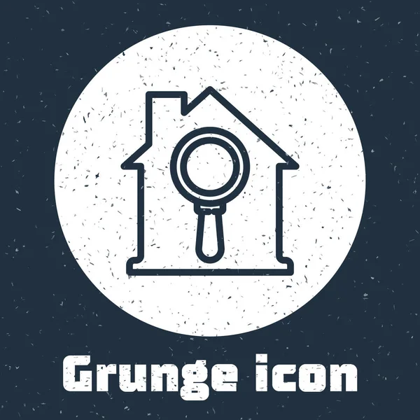 Grunge Linie Suche Haus Symbol Isoliert Auf Grauem Hintergrund Immobilien — Stockvektor