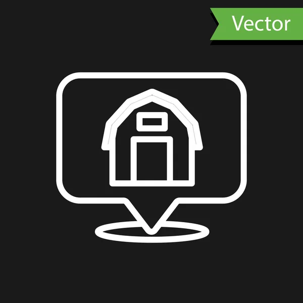 White Line Location Farm Icon Isolated Black Background Вектор — стоковый вектор