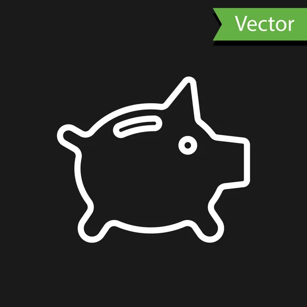 Белая Линия Piggy Bank Значок Изолирован Черном Фоне Иконка Экономии — стоковый вектор