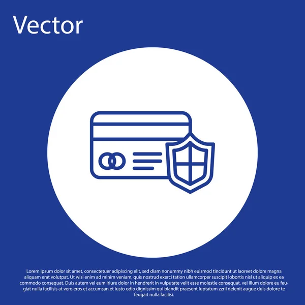 Blue Line Kreditkarte Mit Schildsymbol Isoliert Auf Blauem Hintergrund Online — Stockvektor