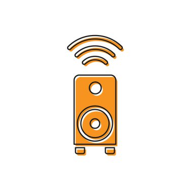 Orange Smart stereo hoparlör sistemi simgesi beyaz arkaplanda izole edildi. Ses sistemi hoparlörleri. İnternet kavramının kablosuz bağlantısı. Vektör.