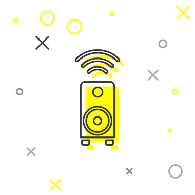 Gri çizgi Akıllı stereo hoparlör sistemi simgesi beyaz arkaplanda izole edildi. Ses sistemi hoparlörleri. İnternet kavramının kablosuz bağlantısı. Vektör.