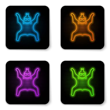 Parlayan neon ayı derisi simgesi beyaz arkaplanda izole edildi. Siyah kare düğme. Vektör.