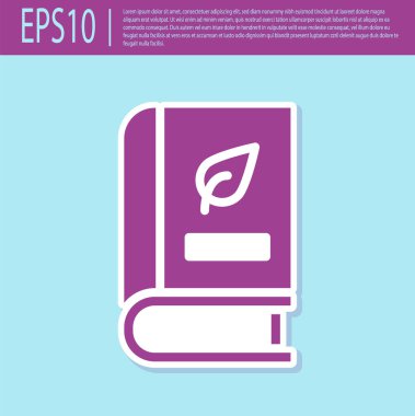 Turkuaz arka planda yaprak simgesi olan retromor tıp kitabı. Vektör.