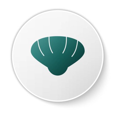 Yeşil Deniz Kabuğu simgesi beyaz arkaplanda izole edildi. Deniz kabuğu işareti. Beyaz daire düğmesi. Vektör..