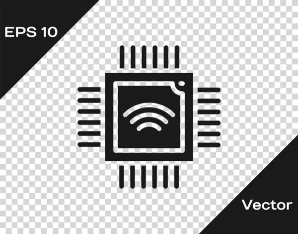 Processador Computador Preto Com Microcircuitos Ícone Cpu Isolado Fundo Transparente — Vetor de Stock