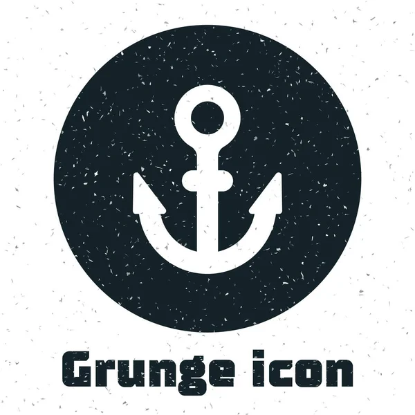 Grunge Anchor Ikon Isolerad Vit Bakgrund Monokrom Vintage Teckning Vektor — Stock vektor