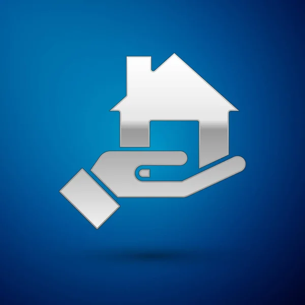 Icono Silver Realtor Aislado Sobre Fondo Azul Comprando Casa Vector — Vector de stock