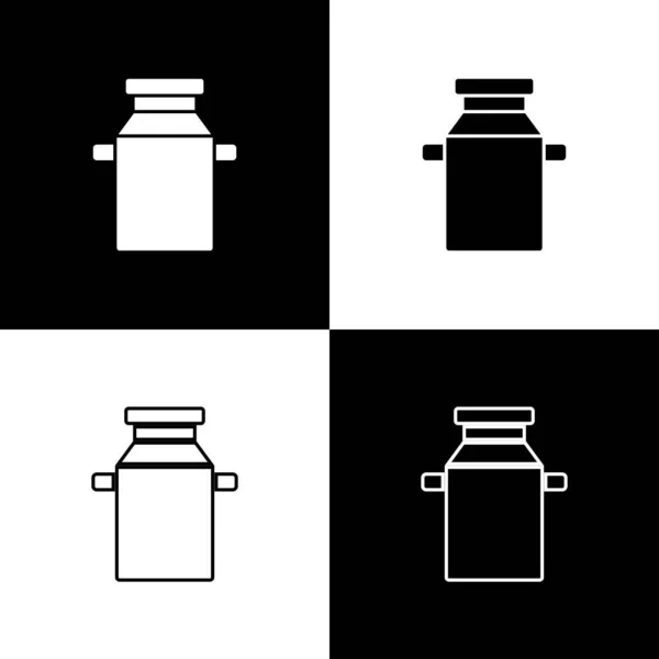 Set Can Container Milk Icon Isolated Black White Background Vector — Stock Vector