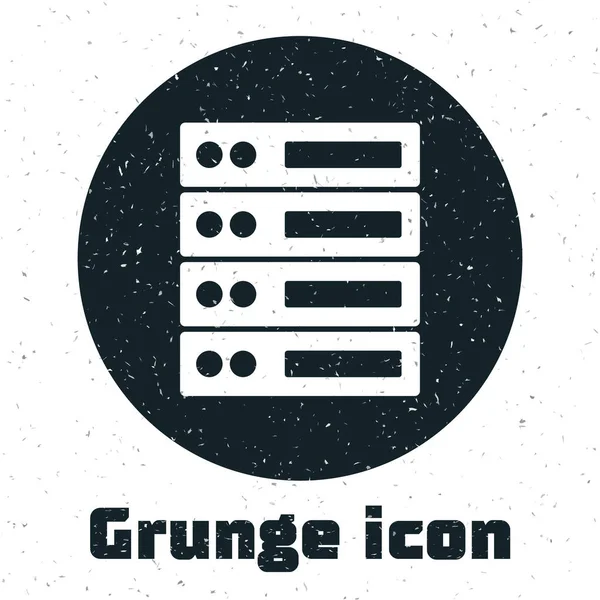 Grunge Servidor Dados Ícone Hospedagem Web Isolado Fundo Branco Desenho — Vetor de Stock