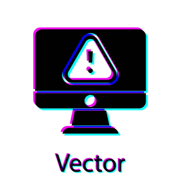 Monitor Computer Nero Con Icona Del Punto Esclamativo Isolato Sfondo — Vettoriale Stock