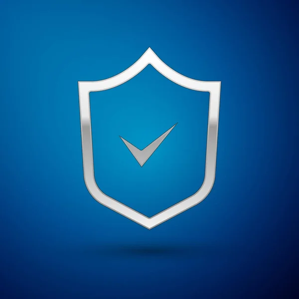 Ασημένια Ασπίδα Εικονίδιο Μάρκας Ελέγχου Που Απομονώνεται Μπλε Φόντο Ασφάλεια — Διανυσματικό Αρχείο