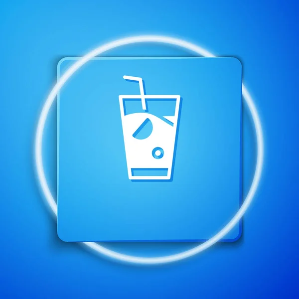 Ícone Smoothie Fresco Branco Isolado Fundo Azul Botão Quadrado Azul — Vetor de Stock