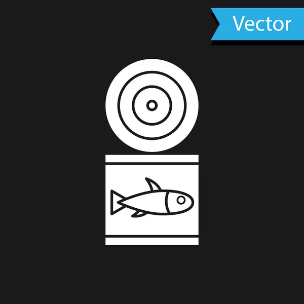 Icône Poisson Conserve Blanche Isolée Sur Fond Noir Vecteur — Image vectorielle