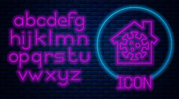 Ragyogó Neon Maradj Otthon Ikon Elszigetelt Téglafal Háttér Corona Vírus — Stock Vector