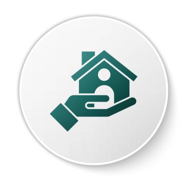 Yeşil Ev sigorta ikonu beyaz arka planda izole edildi. Güvenlik, güvenlik, koruma, konsept koruma. Beyaz daire düğmesi. Vektör..