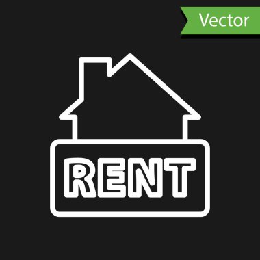 Siyah arkaplanda izole edilmiş beyaz çizgi kiralama simgesi asılı. Kiralık mesajlı pano. Vektör.