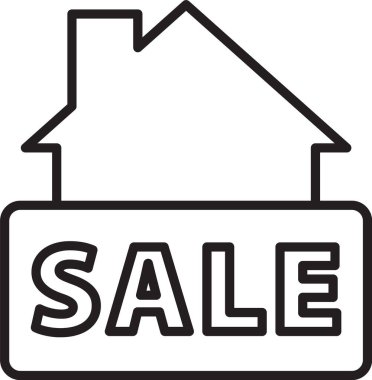 Beyaz arkaplanda izole edilmiş metin satışı simgesi olan siyah çizgi asma işareti. Mesaj indirimli tabela. Vektör.