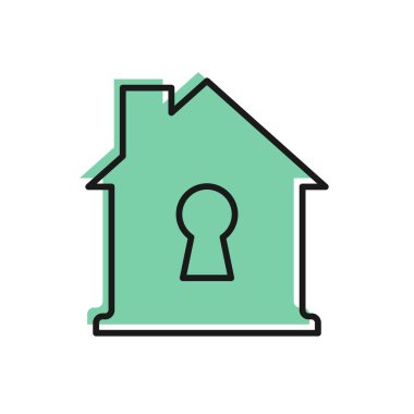 Beyaz arka planda izole edilmiş siyah çizgi ev koruma simgesi altında. Ev ve kalkan. Koruma, güvenlik, güvenlik, koruma, savunma konsepti. Vektör.