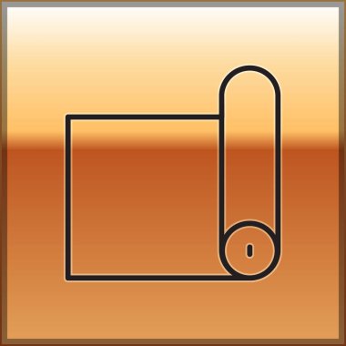 Altın arka planda siyah çizgi Fitness hasırı yuvarlama simgesi izole edildi. Yoga minderi yuvarlandı. Spor malzemeleri. Vektör.