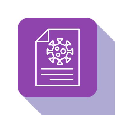 Beyaz çizgi Medikal pano kan testi sonuçları ikonu beyaz arka planda izole. Klinik kayıtları, tıbbi kontrol raporları. Mor kare düğme. Vektör..