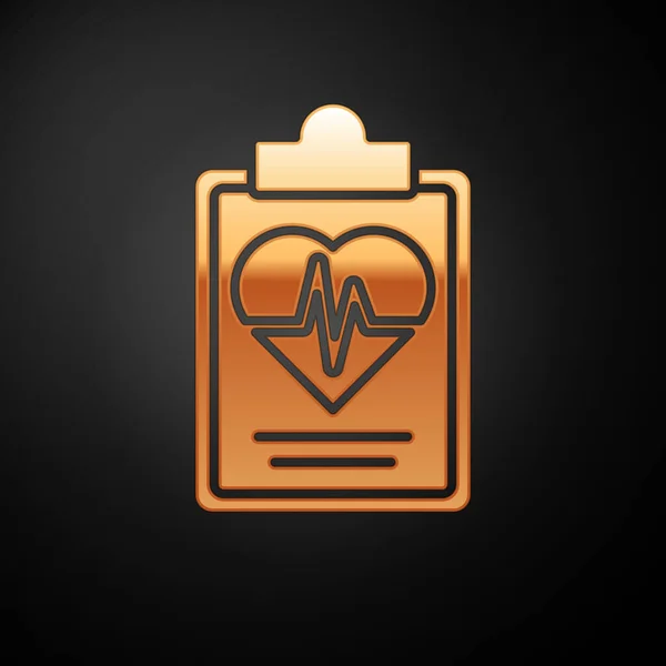 Oro Icona Assicurazione Sanitaria Isolato Sfondo Nero Protezione Dei Pazienti — Vettoriale Stock