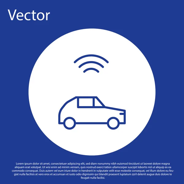 Línea Azul Sistema Coche Inteligente Con Icono Conexión Inalámbrica Aislado — Vector de stock