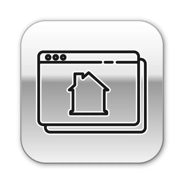 Black Line Online Real Estate House Browser Icon Isolated White — Stock Vector