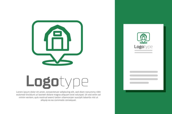 Ligne Verte Emplacement Ferme Icône Isolé Sur Fond Blanc Modèle — Image vectorielle