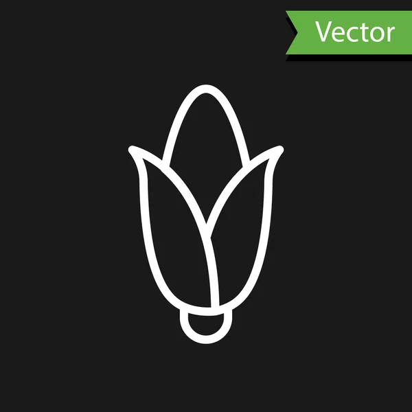 Línea Blanca Icono Maíz Aislado Sobre Fondo Negro Vector — Vector de stock