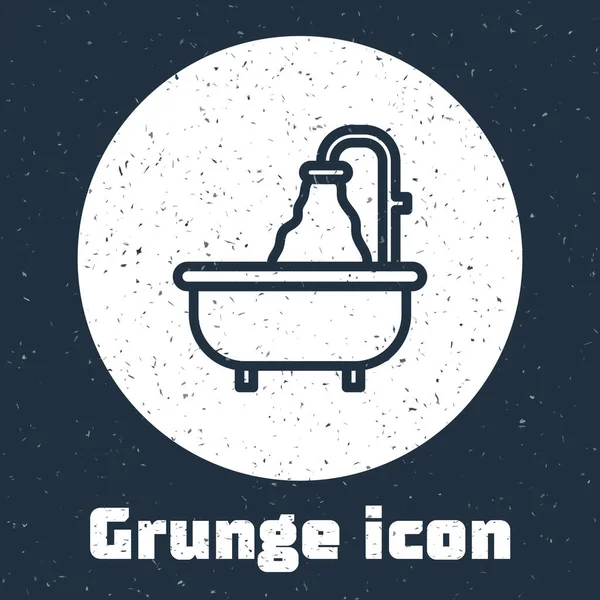 Grunge Line Bathtub Icon Isolated Grey Background Monochrome Vintage Drawing — Stock Vector