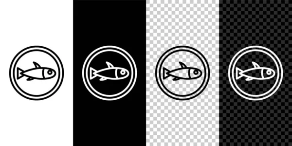 Καθορίστε Γραμμή Σερβίρεται Ψάρια Ένα Εικονίδιο Πλάκα Απομονώνονται Μαύρο Και — Διανυσματικό Αρχείο