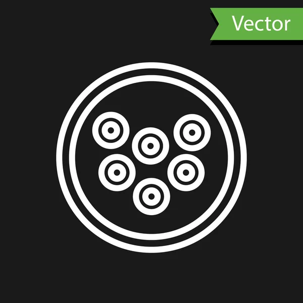 Línea Blanca Caviar Icono Placa Aislado Sobre Fondo Negro Vector — Vector de stock