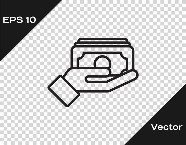 Black Line Stacks Paper Money Cash Hand Icon Isolated Transparent — Stock Vector