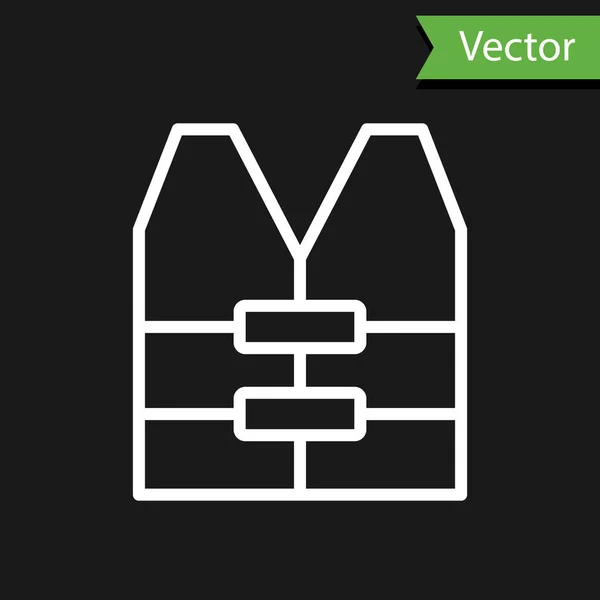 Weiße Linie Schwimmweste Symbol Isoliert Auf Schwarzem Hintergrund Warnwestensymbol Extremsport — Stockvektor
