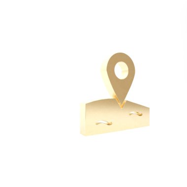 Altın konum balıkçılık ikonu beyaz arka planda izole. Balıkçılık yeri. 3d illüstrasyon 3B canlandırma