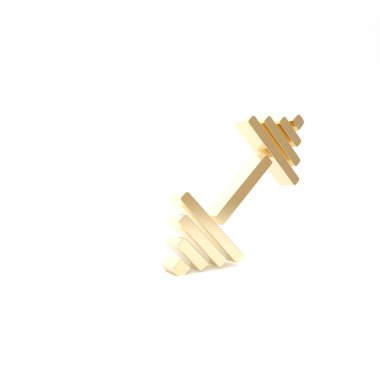 Gold Dumbbell simgesi beyaz arkaplanda izole edildi. Kas kaldırma ikonu, fitness halteri, spor aletleri, egzersiz yaban domuzu. 3d illüstrasyon 3B canlandırma