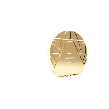 Beyaz arka planda izole edilmiş tıbbi maske ikonu olan altın Dünya küresi. 3d illüstrasyon 3B canlandırma