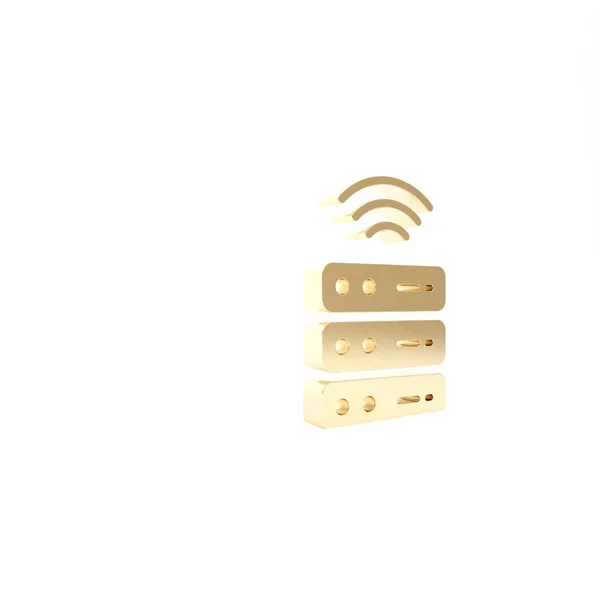 Gold Smart Server, Data, Web Hosting icon isolated on white background. Internet of things concept with wireless connection. 3d illustration 3D render