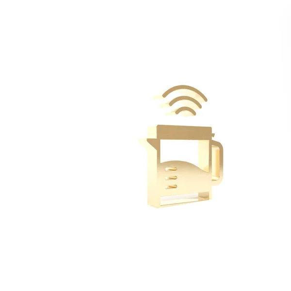 Gold Smart rychlovarná konvice ikona izolované na bílém pozadí. Ikona konvice. Internet věcí koncept s bezdrátovým připojením. 3D ilustrace 3D vykreslení — Stock fotografie