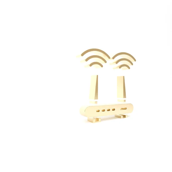 Gold Router and wi-fi signal icon isolated on white background. Wireless ethernet modem router. Computer technology internet. 3d illustration 3D render — Stock Photo, Image