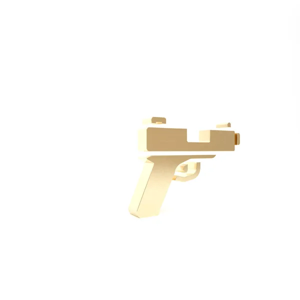 Pistola de ouro ou ícone de arma isolado no fundo branco. Polícia ou arma militar. Arma de fogo pequena. 3D ilustração 3D render — Fotografia de Stock