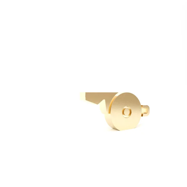 Złota ikona gwizdka na białym tle. Symbol sędziego. Znak sprawności i sportu. Ilustracja 3D 3D renderowania — Zdjęcie stockowe