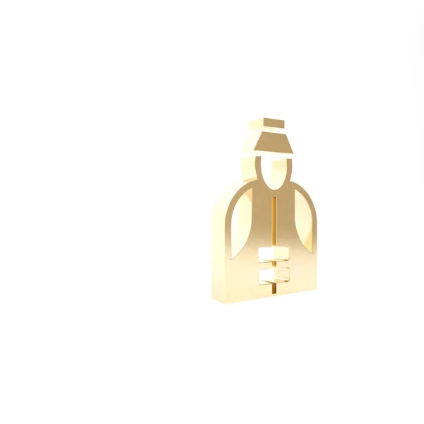 Złota ikona rybaka odizolowana na białym tle. Ilustracja 3D 3D renderowania — Zdjęcie stockowe