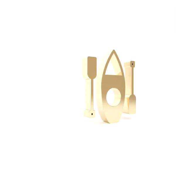 Gouden Kajak en peddel pictogram geïsoleerd op witte achtergrond. Kajak en kano voor visserij en toerisme. Buitenactiviteiten. 3d illustratie 3D renderen — Stockfoto