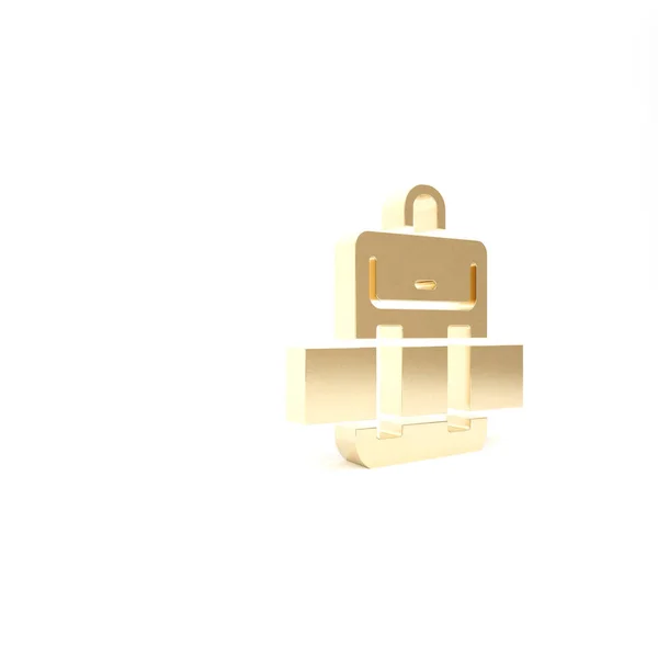 Goldfarbenes Wanderrucksack-Symbol auf weißem Hintergrund. Camping- und Bergwanderrucksack. 3D Illustration 3D Renderer — Stockfoto