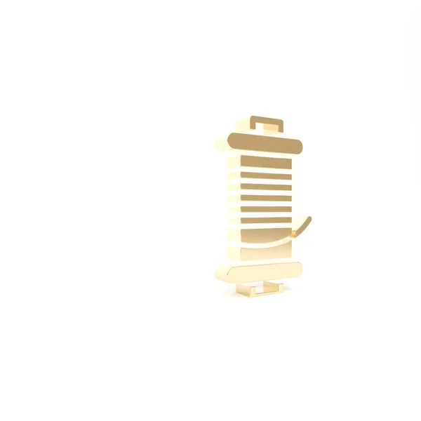 Carretel de fiação de ouro para ícone de pesca isolado no fundo branco. Bobina de pesca. Equipamento de pesca. 3D ilustração 3D render — Fotografia de Stock