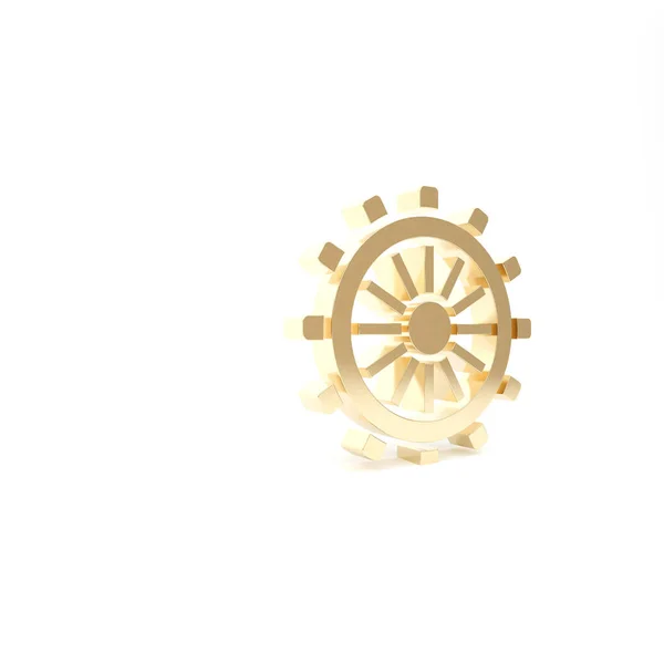 Gold Ship Lenkrad Symbol isoliert auf weißem Hintergrund. 3D Illustration 3D Renderer — Stockfoto