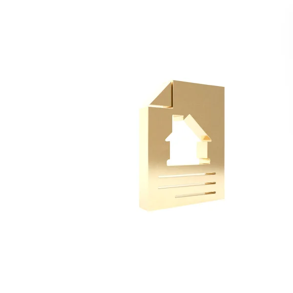 Gold House kontrakt ikon isolerad på vit bakgrund. Kontraktsskapande tjänst, dokumentbildning, ansökningsformulär sammansättning. 3D-återgivning för 3D — Stockfoto