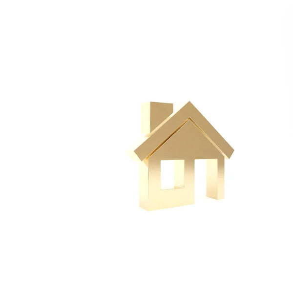 Gold House ikona izolované na bílém pozadí. Domácí symbol. 3D ilustrace 3D vykreslení — Stock fotografie